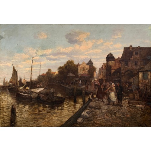 391A - 19th century Continental, port scene, oil on canvas laid on board, signed indistinctly 'P Dum...', 9... 