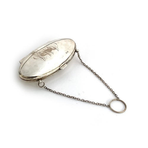 197A - A silver ladies coin purse, with leather interior, maker's marks rubbed, Birmingham 1917, 11.5cm wid... 