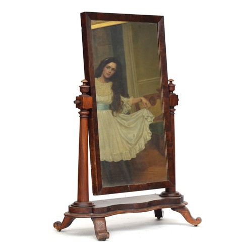 686A - A Victorian mahogany cheval mirror, on tapering turned supports, on a serpentine base, 147cm high, 1... 