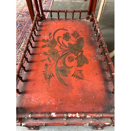 632 - A George III scarlet lacquered and gilt Chippendale style faux bamboo chinoiserie occasional table, ... 