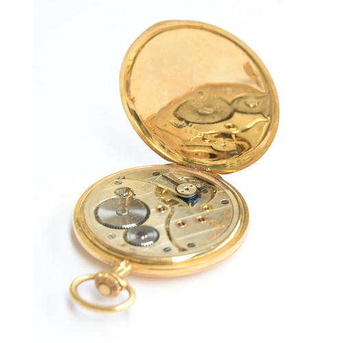 67 - An 18ct gold hunter pocket watch, the dial marked Election, Arabic numerals with outer minute track ... 