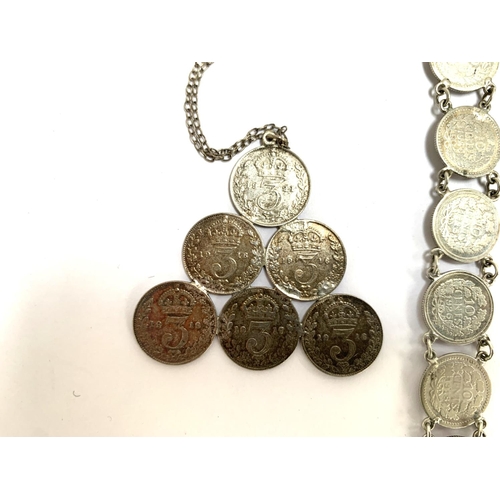 76 - A handmade panel bracelet comprising 10 cents coins dating from 1915 to 1928, dated Belgium 1945, to... 