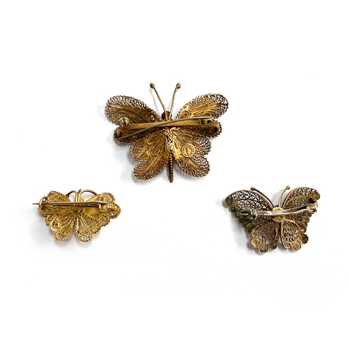 1 - A 925 silver Topazio Portugal filigree butterfly brooch, 6cmW; together with a smaller silver gilt f... 