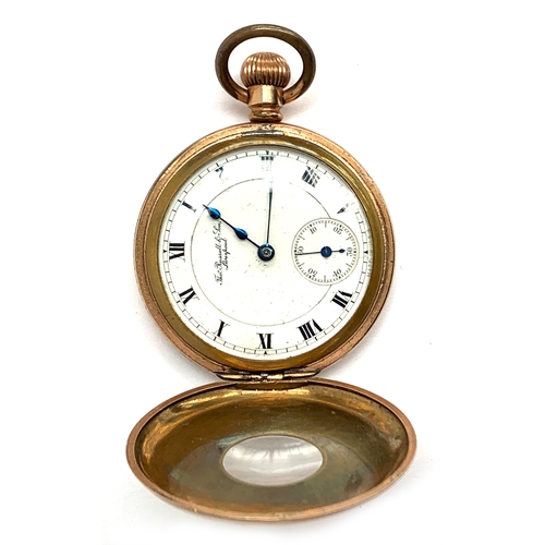 113 - A gent's gold plated half hunter fob watch by Thomas Russell & Son, Liverpool, top winding, the case... 