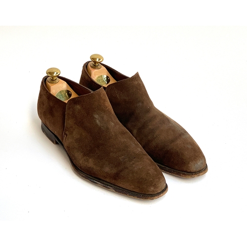 783 - A pair of Crockett & Jones 'The Kempton' brown suede slip-ons, size 8.5E, with Crockett & Jones wood... 