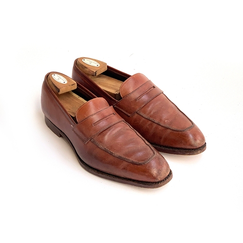 784 - A pair of Crockett & Jones 'The Marston' brown leather loafers, size 8.5E, with New & Lingwood woode... 