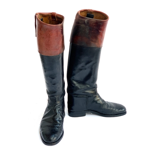 809 - A pair of Schnieder black gent's hunting boots with mahogany tops, approx. size 8-9