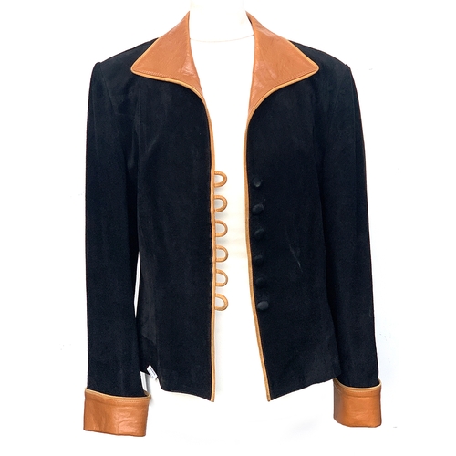 720 - A Janet Ibbotson suede and brown leather jacket, size 14; together with a Janet Ibbotson green and b... 