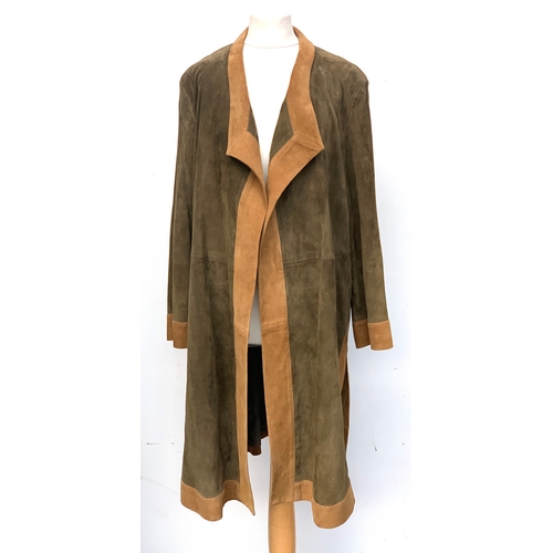 720 - A Janet Ibbotson suede and brown leather jacket, size 14; together with a Janet Ibbotson green and b... 