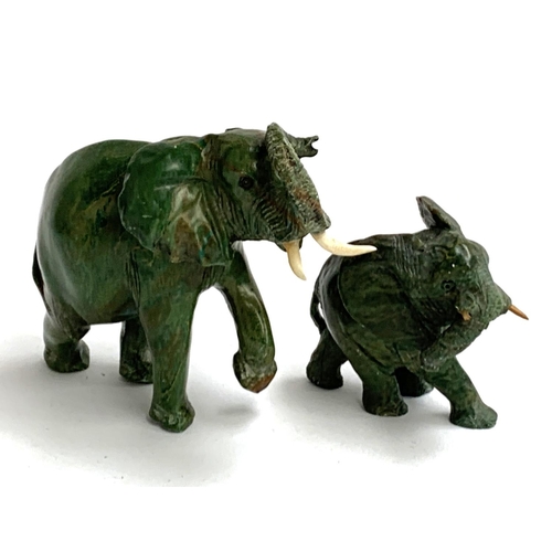 249 - Two verdite elephants, the tallest 12cmH