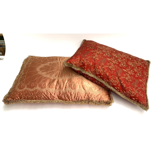 927 - A pink silk cushion, 64x42cm, together with one of chinoiserie cushion