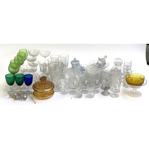 136 - A large mixed lot of glassware to include coloured hock glasses, champagne cups, various cut glasswa... 