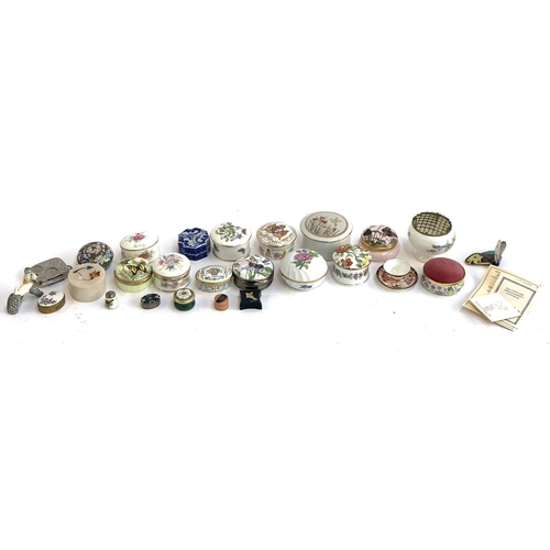 143 - Two Halcyon Days enamels pill boxes, one 1986, one RHS Botanical 2003, together with other various c... 