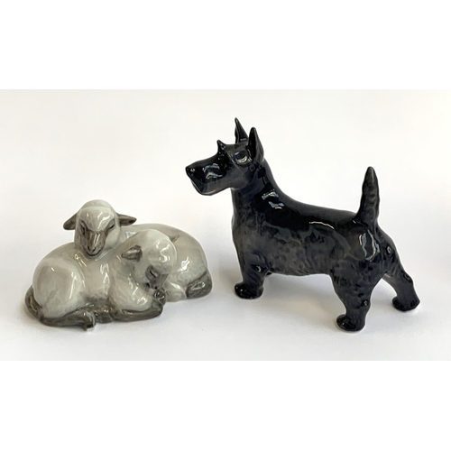 161 - Two Royal Copenhagen figurines, Pair of Lambs no. 2679, Scottie Dog no. 3161