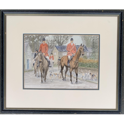 270 - Alan Twelvetree, watercolour of huntsmen and hounds, 23x32cm