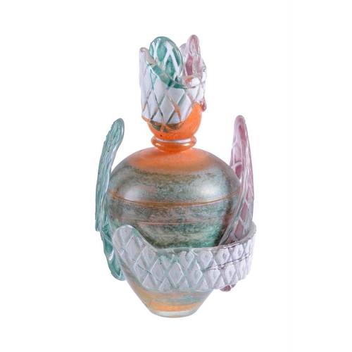 183 - Jean-Cloude Novaro, a very large coloured glass bottle dated 1991, of sculptural form, signed JC NOV... 