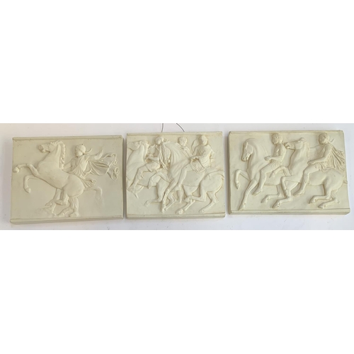 273 - Three resin classical reliefs depicting horsemen, each approx. 18x37cm