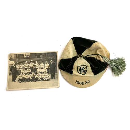 576 - A rugby cap, for the 1932-3 season, together with a team photograph from that season