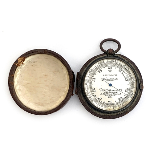 579 - A brass pocket aneroid barometer, signed J H Steward,, 406 Strand, London, in fitted leather case, t... 