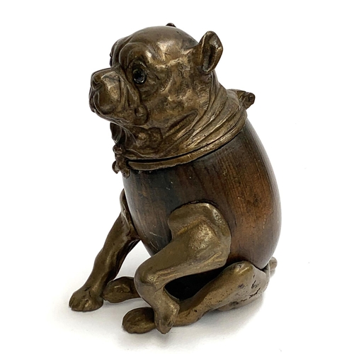 378 - A vintage Arthur Court brass and wood trinket pot in the form of a French bulldog, stamped to base, ... 