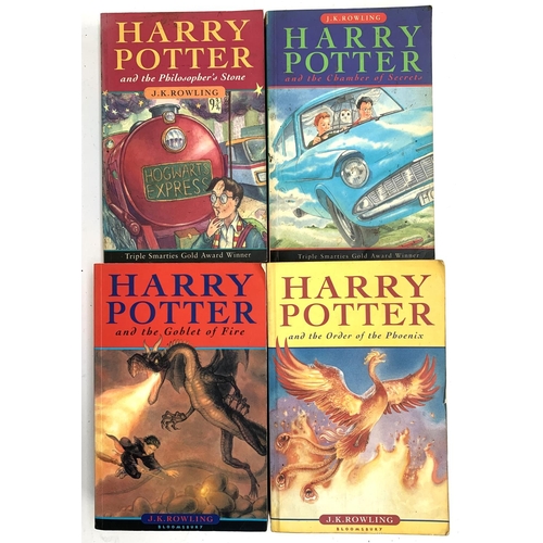 362 - Rowling, JK, four Harry Potter paperbacks; 'The Philosopher's Stone', 'Chamber of Secrets' 'Goblet o... 