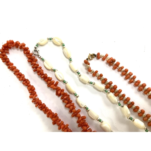 1 - A coral and pearl necklace, with 9ct gold bolt clasp, 46cmL; a further branch coral necklace, 38cmL;... 