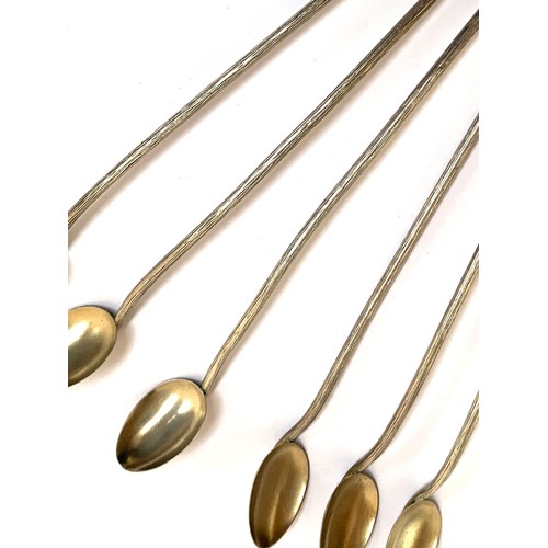 53 - A set of six sterling silver cocktail drinking straw spoon stirrers, each 18cm long