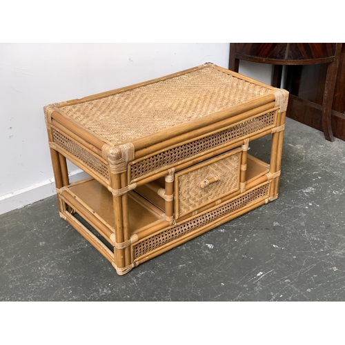 932 - A bamboo and cane coffee table with single drawer below, 76x44x47cm