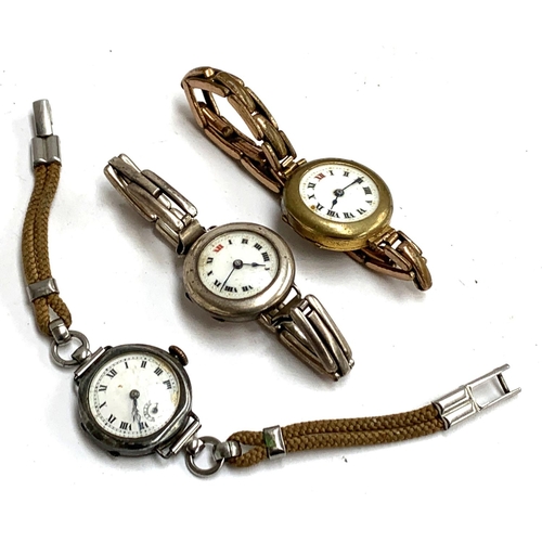 50 - Two .925 silver vintage wrist watches with enamel dials; together with one other gold plated vintage... 