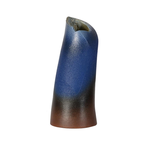 156 - A modern Japanese textured vase, decorated with blue through red, and with 'tick' mark to the unders... 