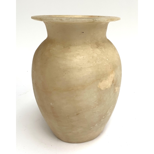 116 - A turned Egyptian alabaster vase, 17cmH