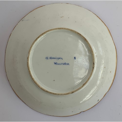 126 - A mid 19th century Grainger Worcester saucer with blue dragon design, 16.5cmD