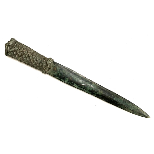 250 - A luristan style bronze dagger, 35.5cmL