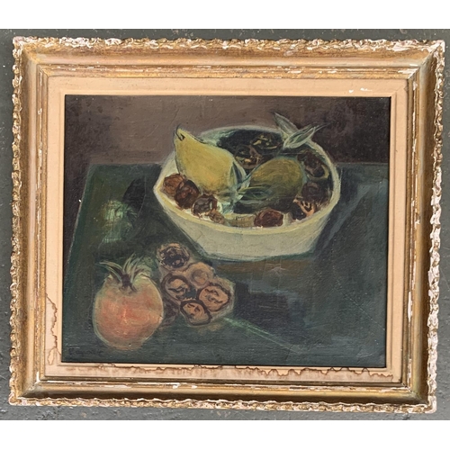 377 - 20th century oil on canvas, still life of fruit, signed indistinctly lower left, 37x44cm