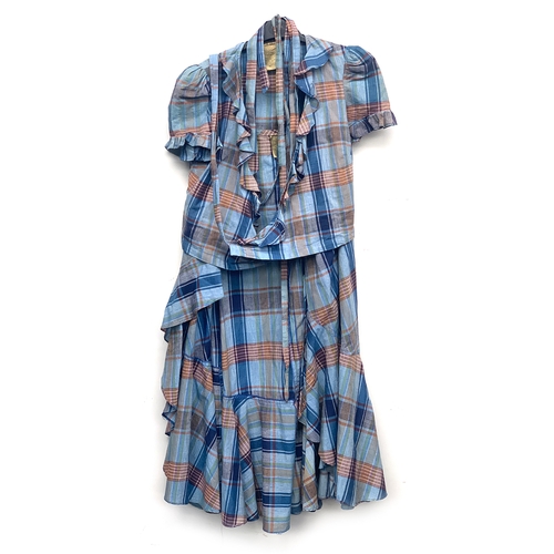 729 - A Biba size 12, a two piece plaid cotton wrap dress and short sleeved jacket, with ties