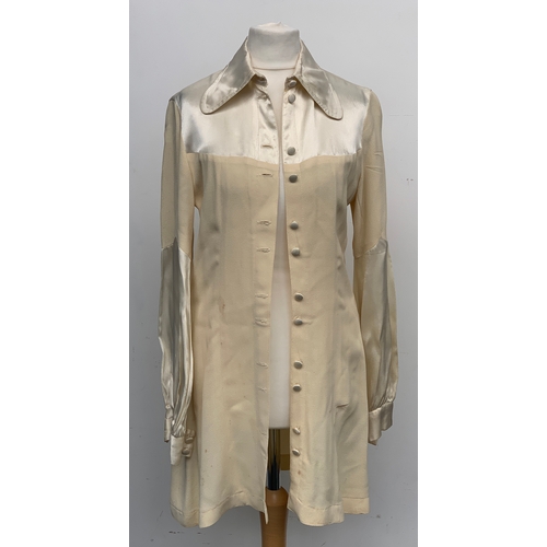 730 - An Ossie Clark for Radley size 38 cream crepe shirt dress