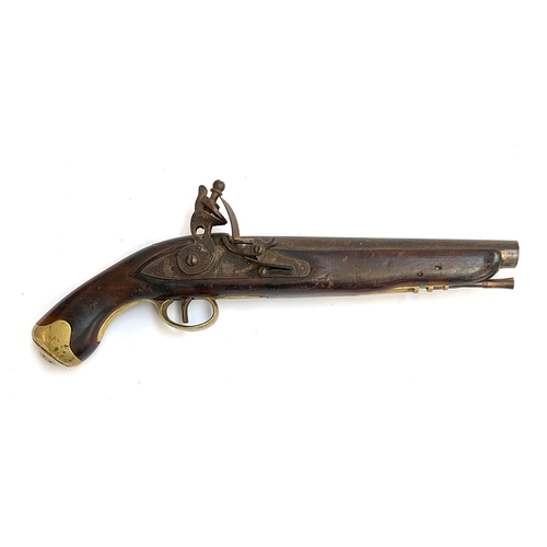 342 - A flintlock pistol, the side plate marked 'Tower' and 'GR', the barrel 23cm long