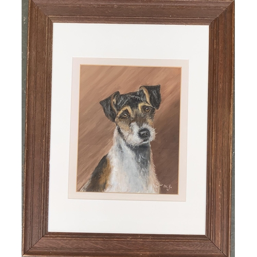 288 - 20th century British, study of a terrier, oil on board, initialed MJ, 24x19cm