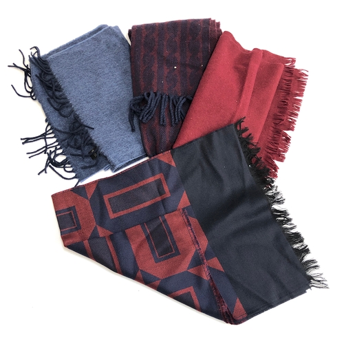 1011 - A Saks of 5th Avenue cashmere scarf; a burgundy lambswool scarf; a Bonwit Teller 94% cashmere scarf;... 