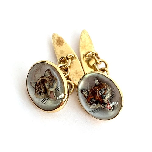 3 - A pair of Victorian gold mounted Essex crystal fox mask cufflinks, the crystal approx. 1.4x1.1cm, gr... 