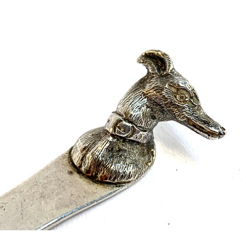 167 - A George V silver letter opener, Chester 1913, the terminal in the form of the head of a longdog, 13... 