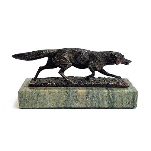 113 - A patinated bronze of a running fox, signed AJ Miller, 14cm long