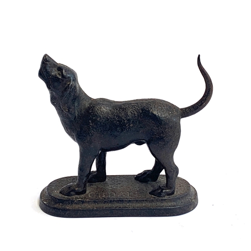 170 - A Victorian cast iron doorstop in the form of a fox hound, the base marked '14, CW Dale', 17cm high