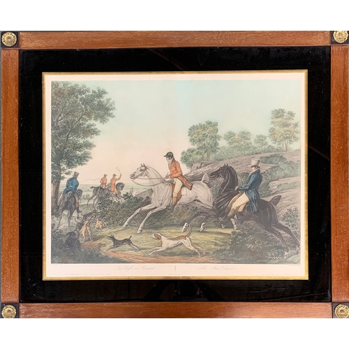 306 - After Carle Vernet (French, 1758-1836), La Chasse au Renard, colour engraving, in verre eglomise fra... 