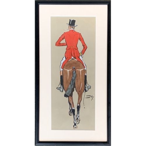 237 - 'Snaffles' (Charles Johnson Payne, 1884-1967), horse and rider, colour print heightened in white, 35... 