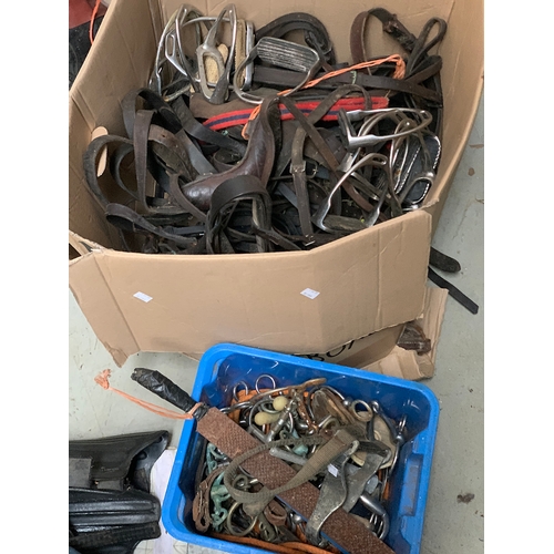 201 - A large quantity of leather tack, including head collars, stirrup irons, and bits, etc