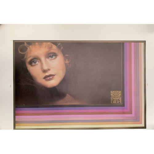 1155 - A double sided Biba poster, one side 'Biba rainbow of eye colours', the other 'Biba Cosmetics', 63.5... 