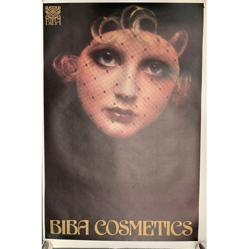 1155 - A double sided Biba poster, one side 'Biba rainbow of eye colours', the other 'Biba Cosmetics', 63.5... 