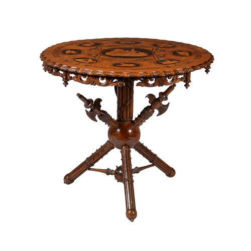 655 - A Swiss walnut, burr walnut, and inlaid centre table, second half 19th century, the shaped top with ... 