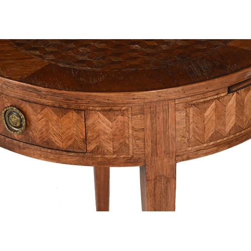 656 - A French tulipwood and parquetry centre table by J & E Perol, late 19th/early 20th century, with two... 